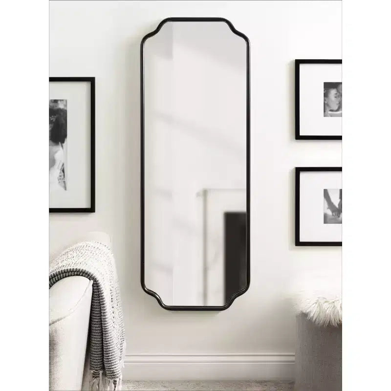 18"x48" Scalloped Framed Wall Mirror Black