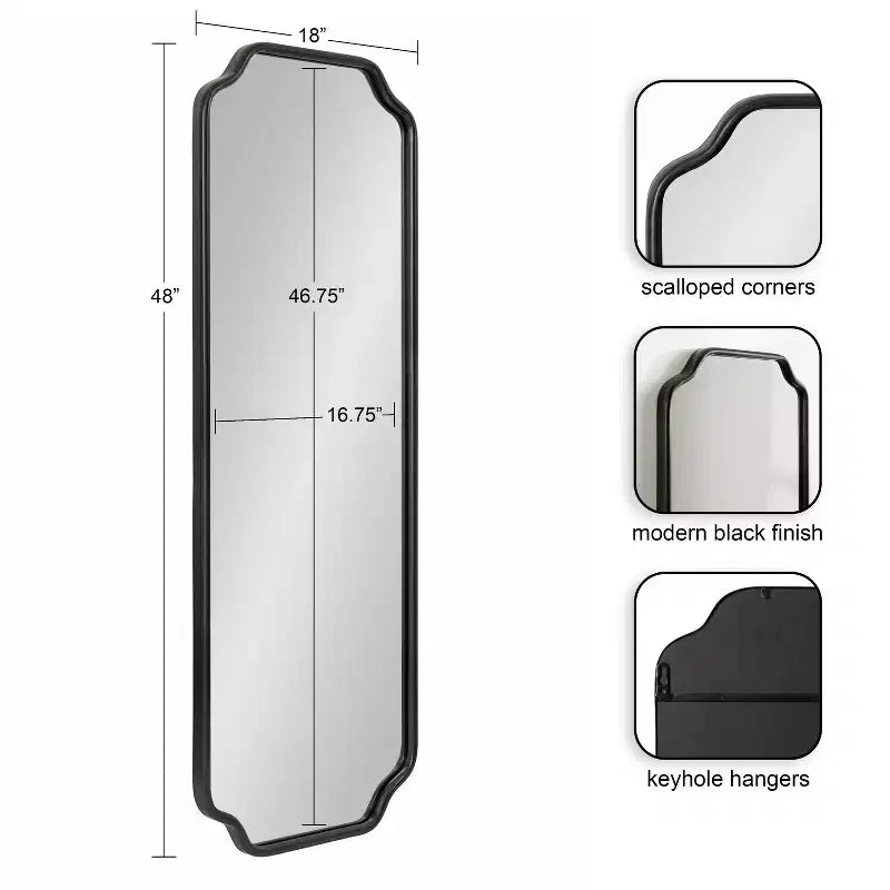 18"x48" Scalloped Framed Wall Mirror Black