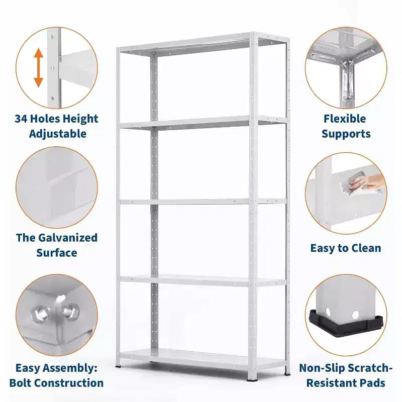5-Tier Heavy Duty Steel Shelving Unit, 500 lb Capacity, Adjustable Height