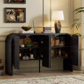 Retro 4-Door Buffet Cabinet with Rounded Corners and Adjustable Shelves, Black