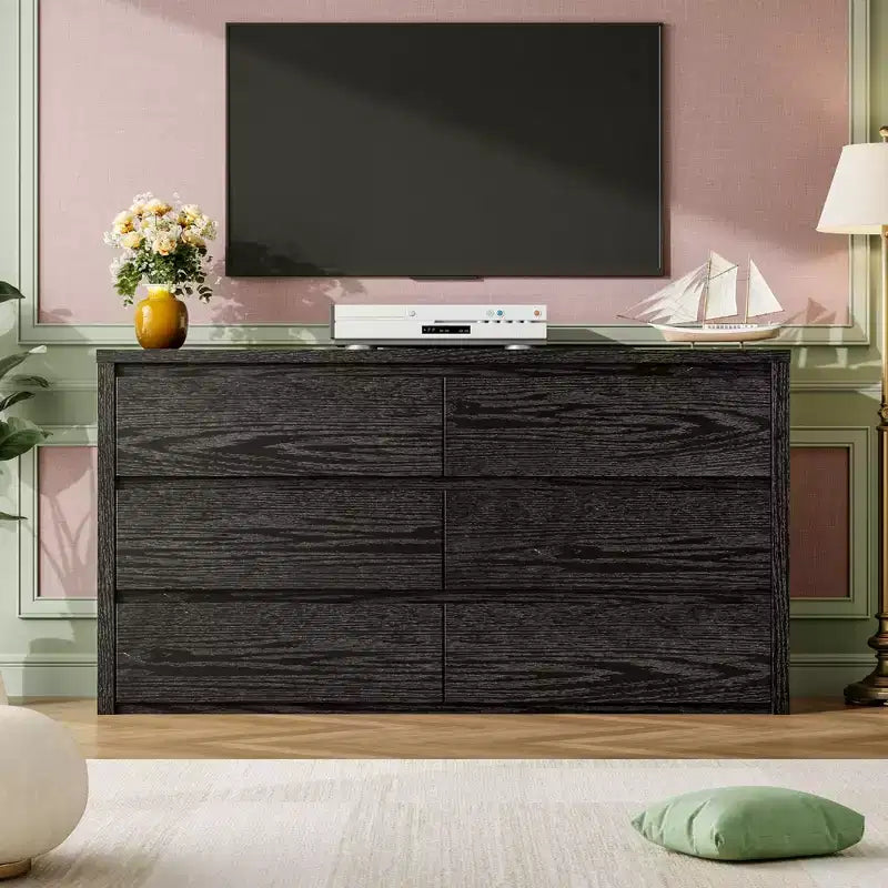 Rustic Farmhouse 6-Drawer Dresser with Handle-Free Design and Anti-Tip Safety