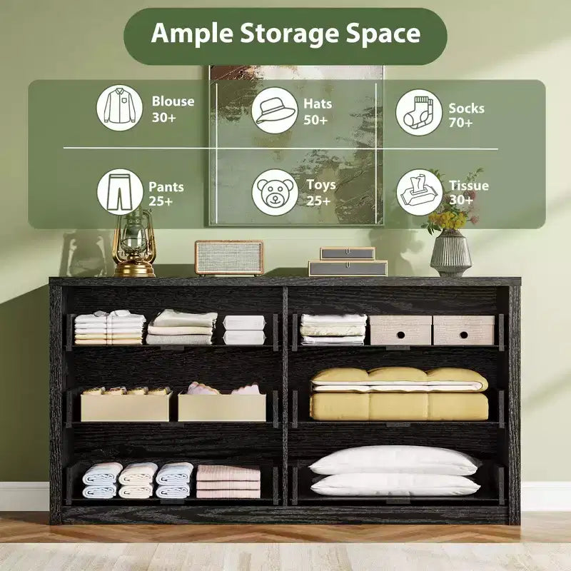 Rustic Farmhouse 6-Drawer Dresser with Handle-Free Design and Anti-Tip Safety