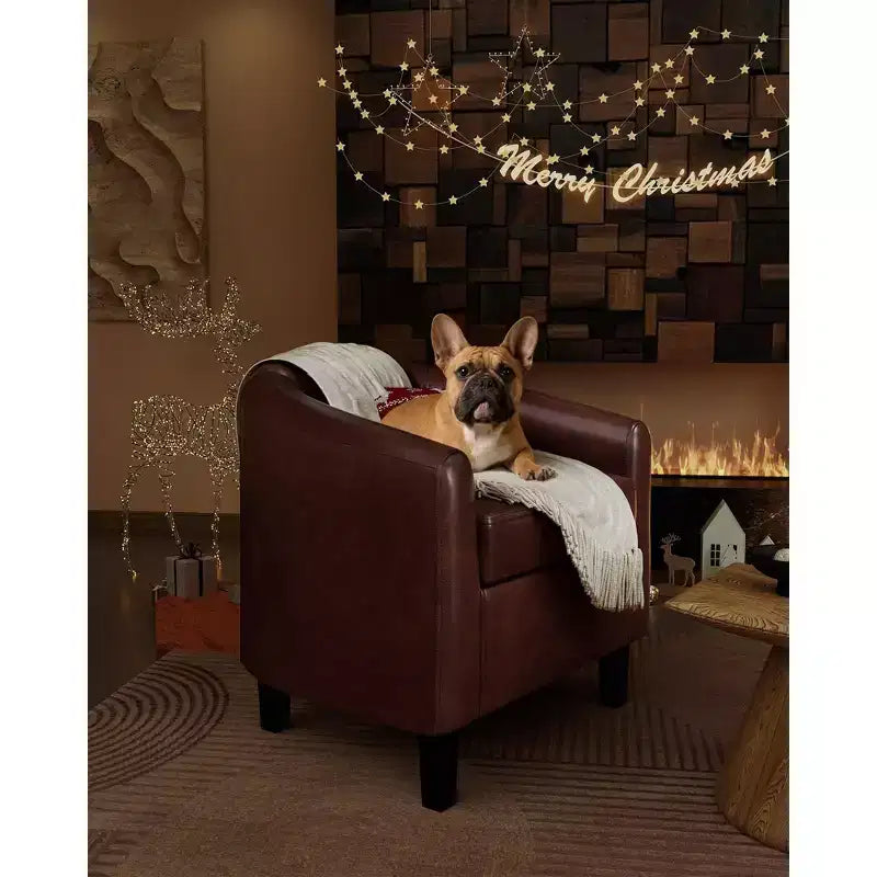 Compact Wing Accent Armchair with Faux Leather Upholstery