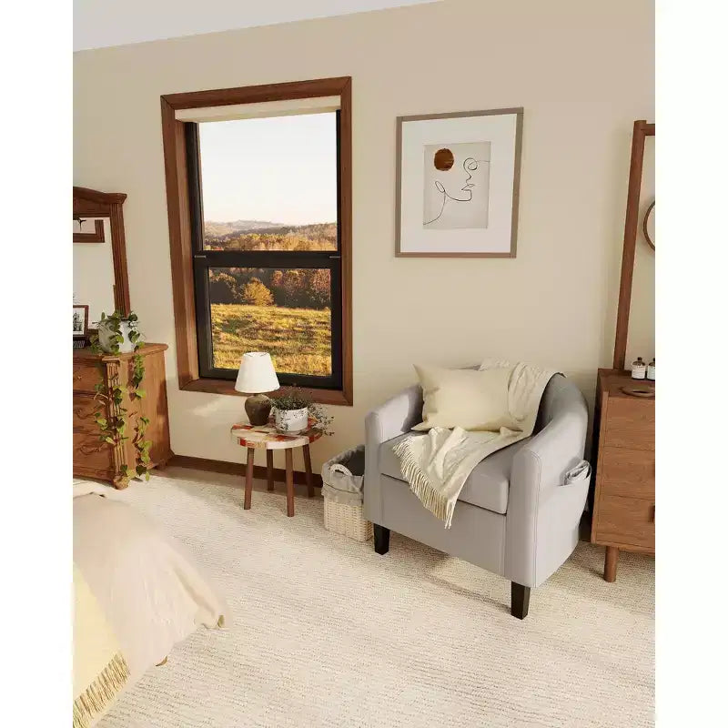Compact Wing Accent Armchair with Faux Leather Upholstery