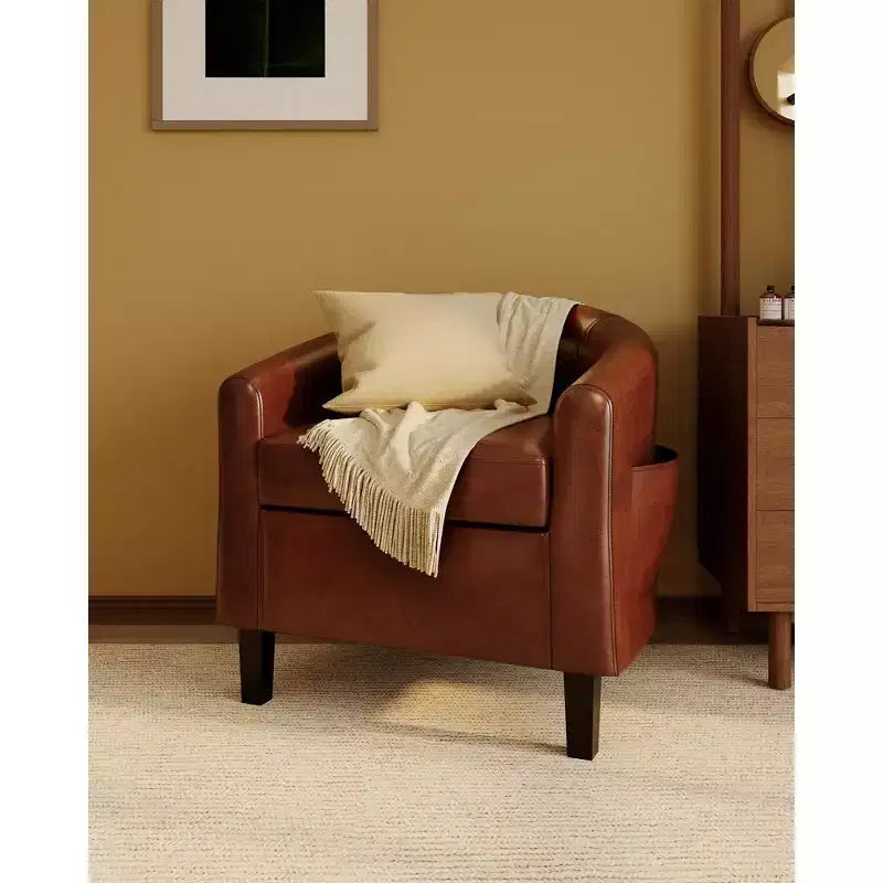 Compact Wing Accent Armchair with Faux Leather Upholstery
