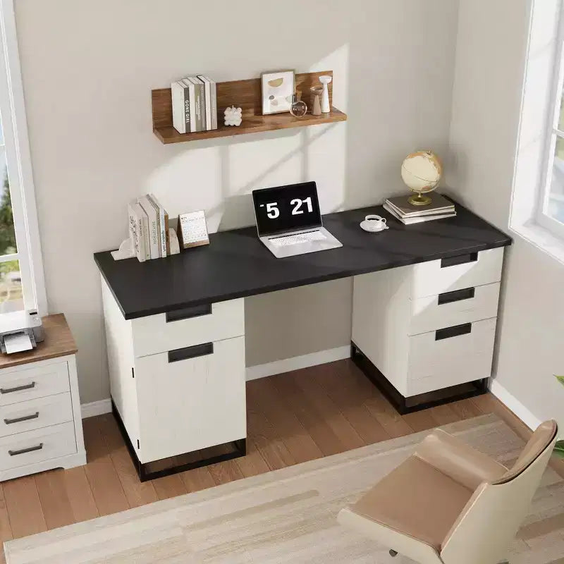 59" Farmhouse Executive Desk with File Drawer and Storage Cabinet