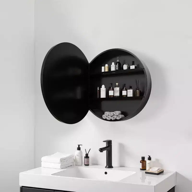 24" Round Wall-Mounted Bathroom Medicine Cabinet Mirror with 3 Shelves