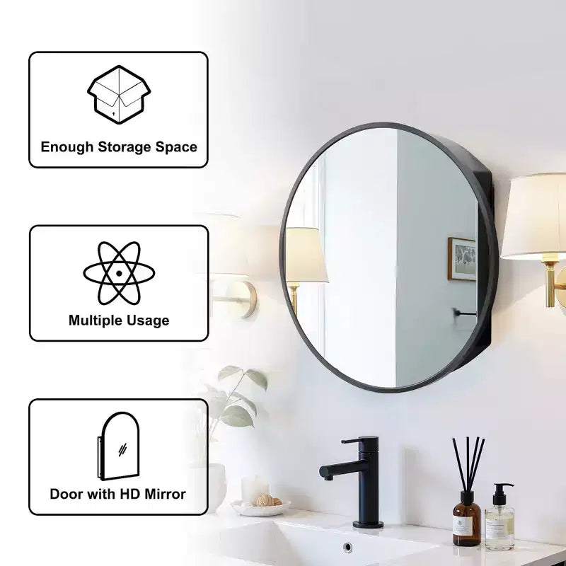 24" Round Wall-Mounted Bathroom Medicine Cabinet Mirror with 3 Shelves
