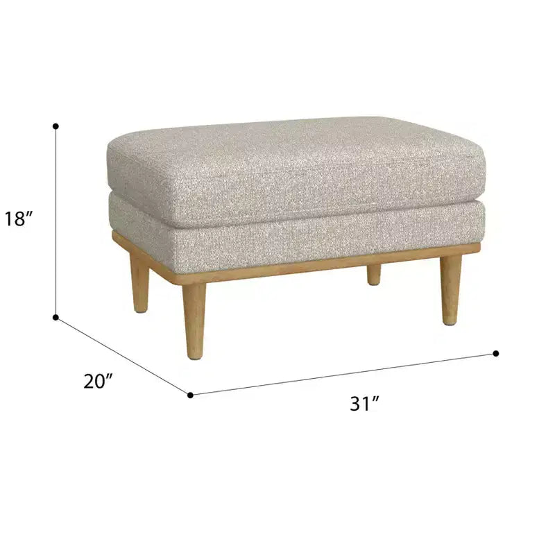 31" Plush Fabric Accent Ottoman with Solid Wood Legs, Tan
