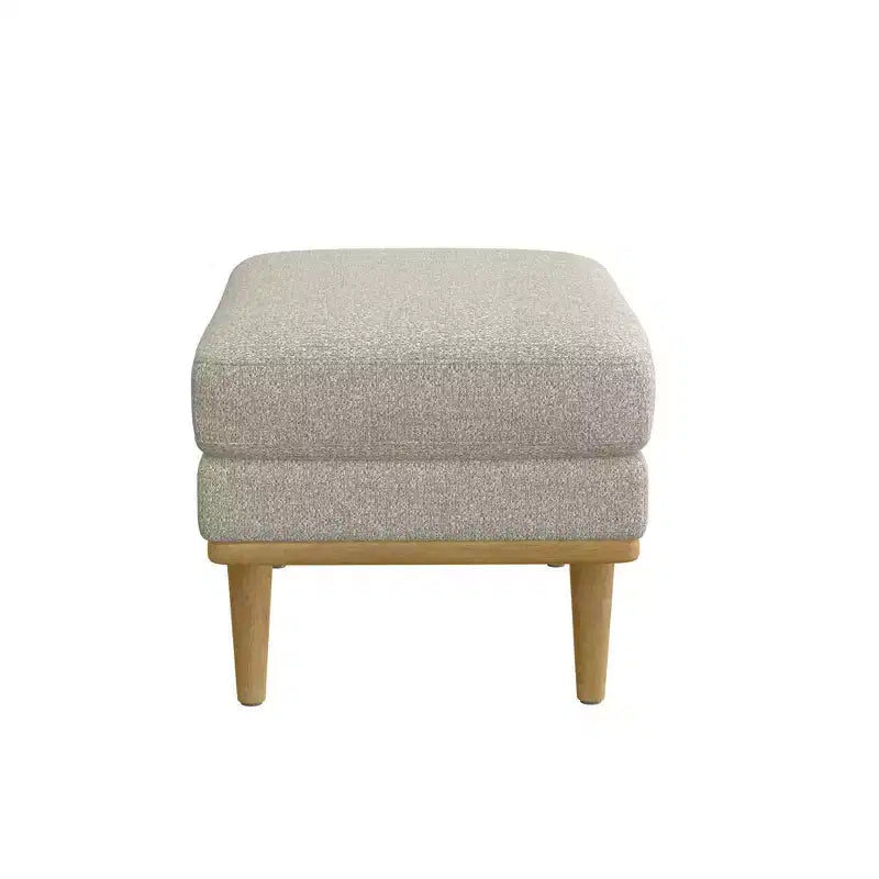 31" Plush Fabric Accent Ottoman with Solid Wood Legs, Tan