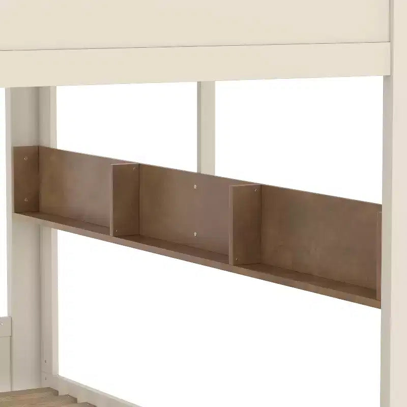 Queen over Queen Bunk Bed with Storage Drawers, Shelves and Hooks, Solid Wood