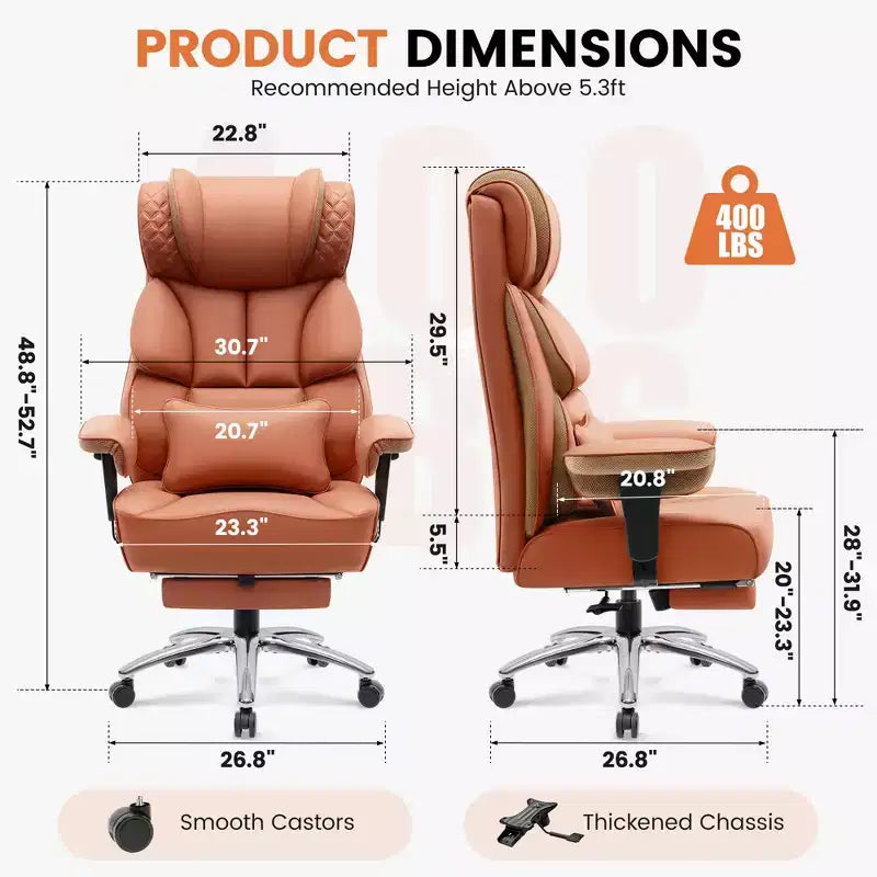 Big and Tall Ergonomic High Back Executive Chair with Footrest and Lumbar Support, Black