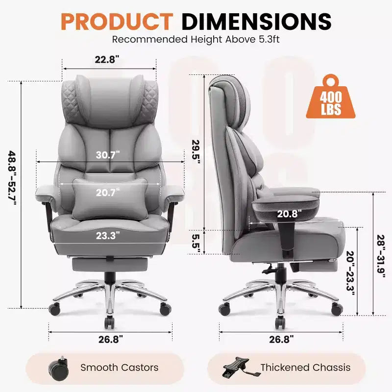 Big and Tall Ergonomic High Back Executive Chair with Footrest and Lumbar Support, Black