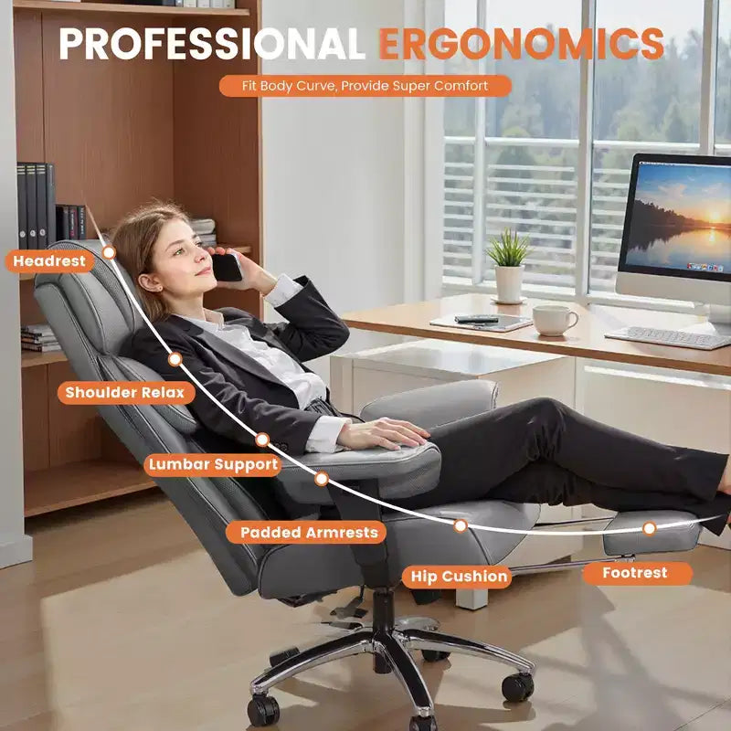 Big and Tall Ergonomic High Back Executive Chair with Footrest and Lumbar Support, Black