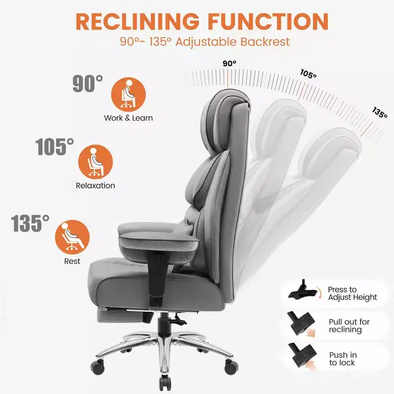 Big and Tall Ergonomic High Back Executive Chair with Footrest and Lumbar Support, Black