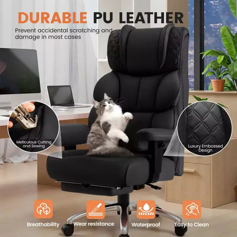 Big and Tall Ergonomic High Back Executive Chair with Footrest and Lumbar Support, Black