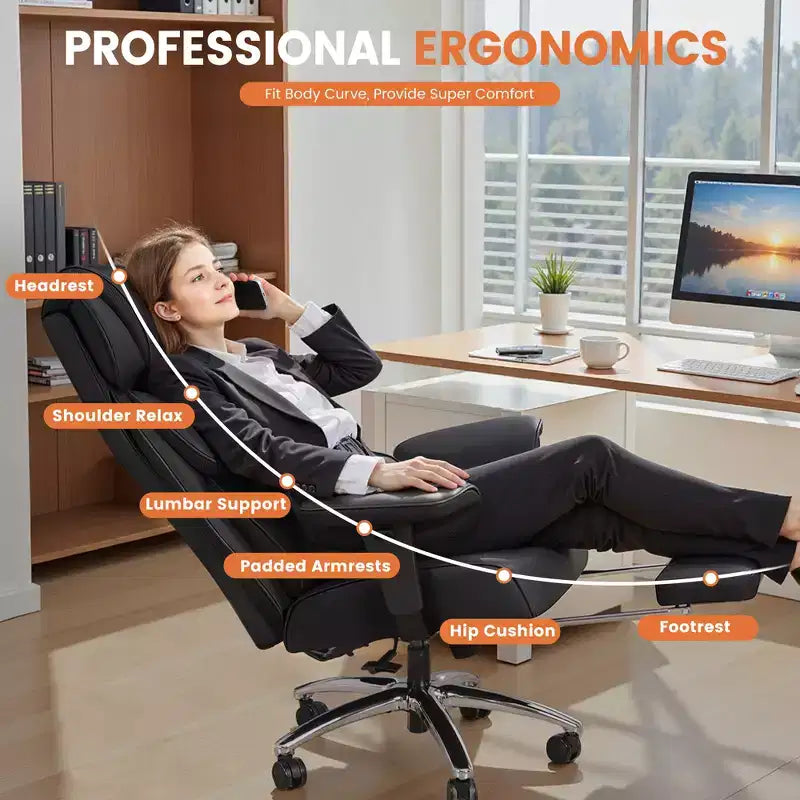 Big and Tall Ergonomic High Back Executive Chair with Footrest and Lumbar Support, Black