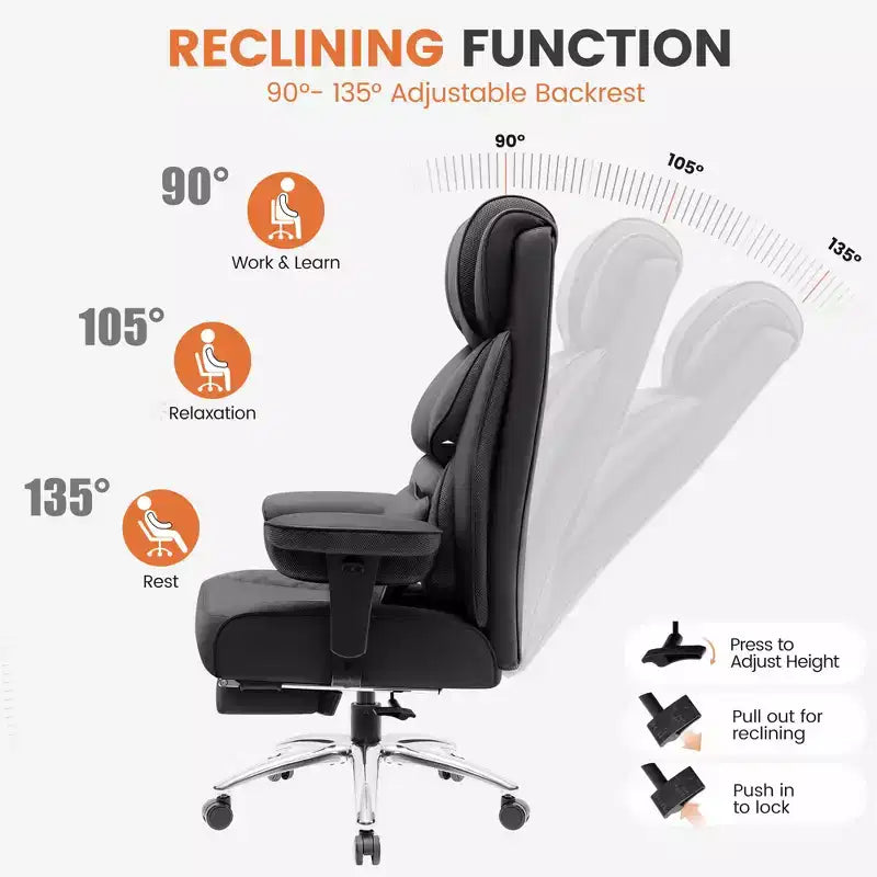 Big and Tall Ergonomic High Back Executive Chair with Footrest and Lumbar Support, Black