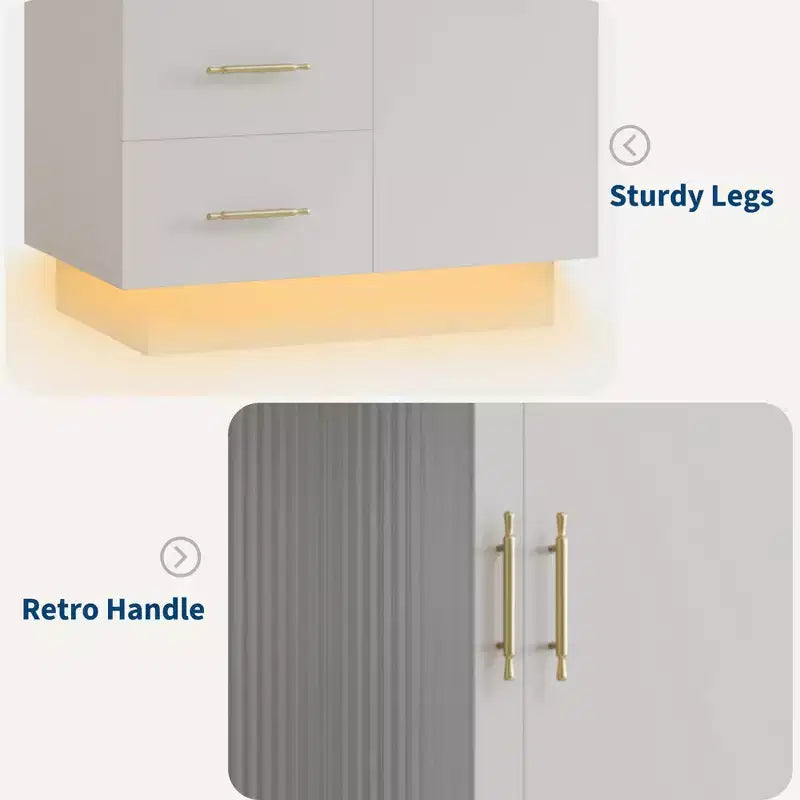 70" Tall Storage Cabinet with Glass Door, Hanging Rods and 2 Drawers, White