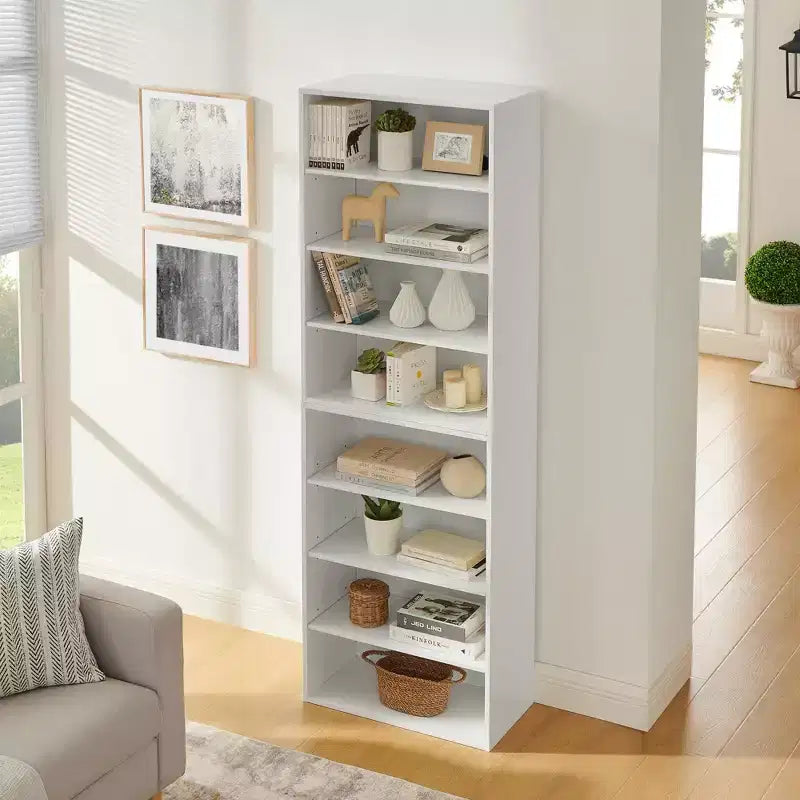 71" 8-Shelf Adjustable Media Storage Cabinet - Modular CD/DVD Bookcase Tower