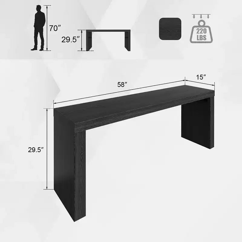 58" Narrow Black Modern Console Table for Entryway and Living Room