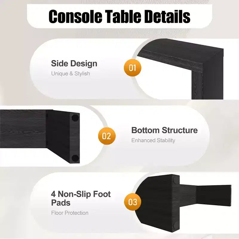 58" Narrow Black Modern Console Table for Entryway and Living Room