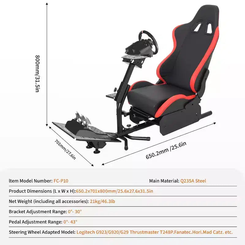 Foldable Racing Simulator Cockpit with Adjustable Wheel Stand for G29/G920/G923 and More