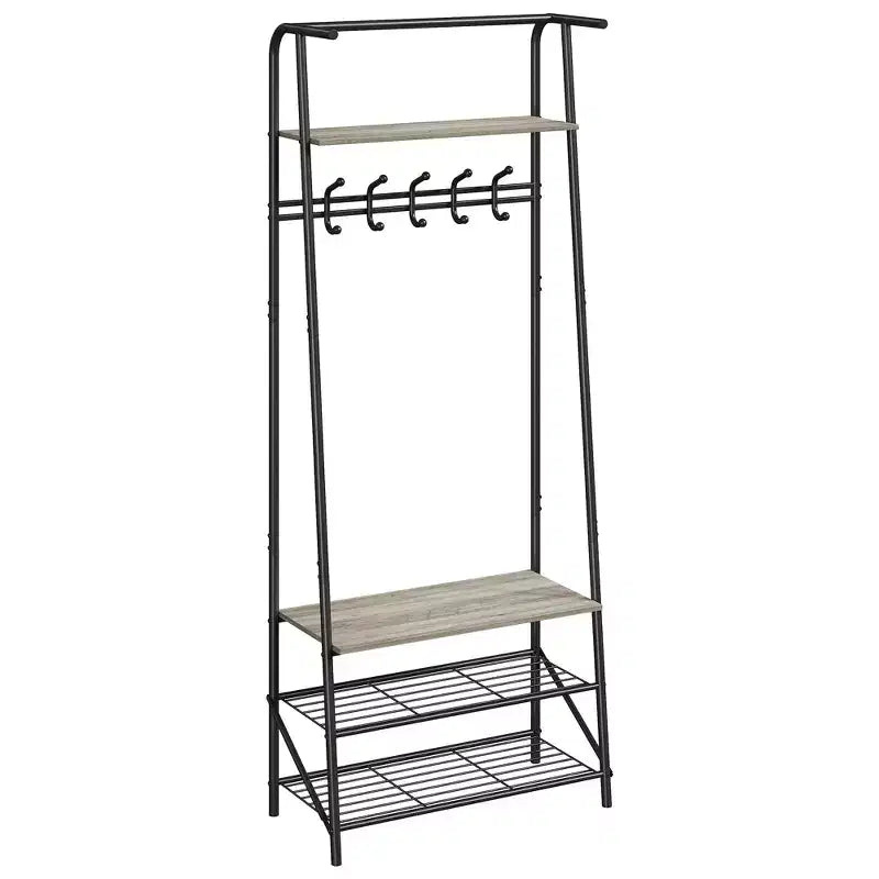 Industrial Entryway Hall Tree with Double Hooks, Shoe Storage Bench and Top Shelf