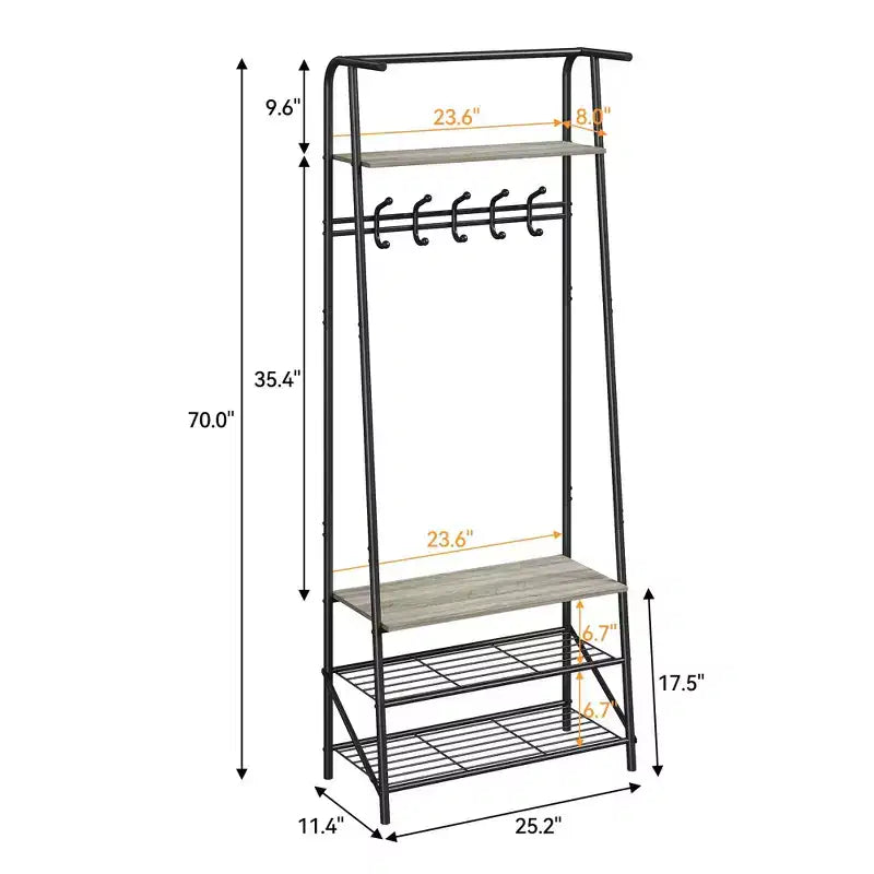 Industrial Entryway Hall Tree with Double Hooks, Shoe Storage Bench and Top Shelf