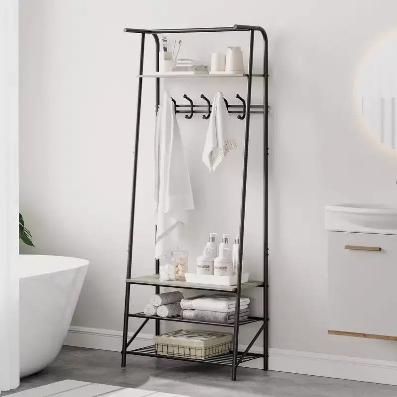 Industrial Entryway Hall Tree with Double Hooks, Shoe Storage Bench and Top Shelf