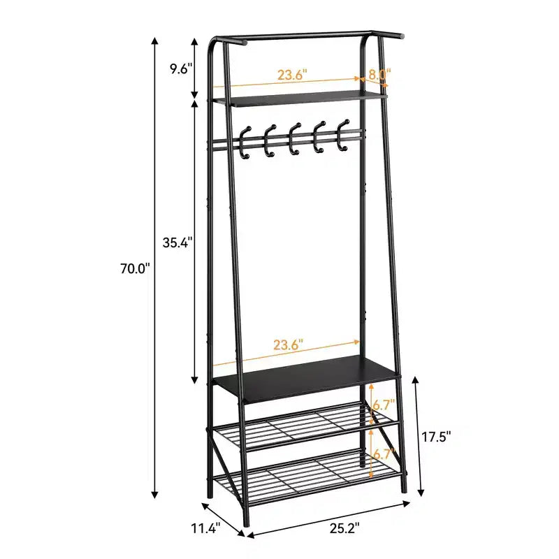 Industrial Entryway Hall Tree with Double Hooks, Shoe Storage Bench and Top Shelf