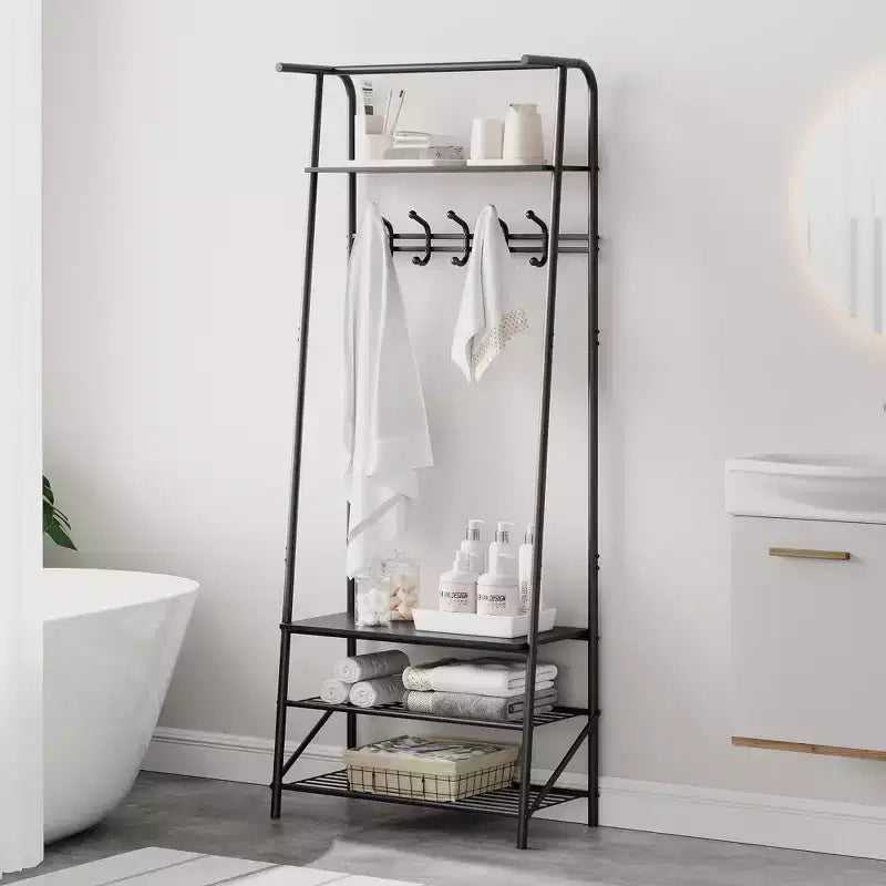 Industrial Entryway Hall Tree with Double Hooks, Shoe Storage Bench and Top Shelf
