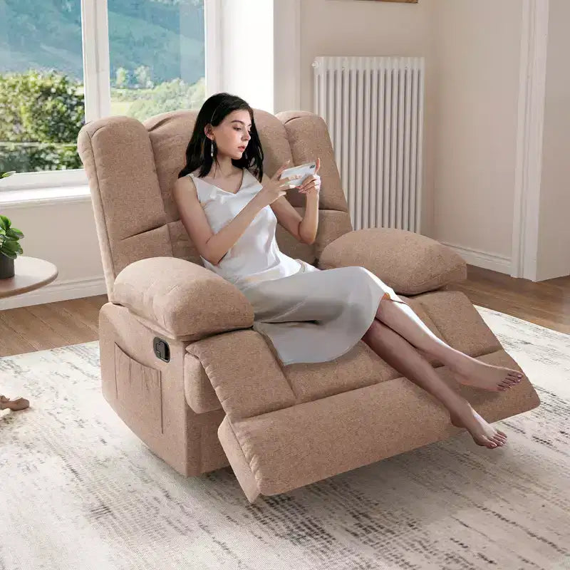 Oversized Sand Chenille Rocking Recliner