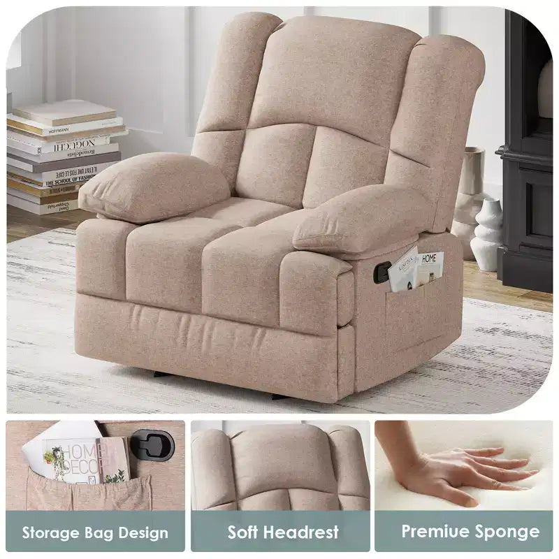 Oversized Rocking Recliner Sofa Chair, Chenille, Sand