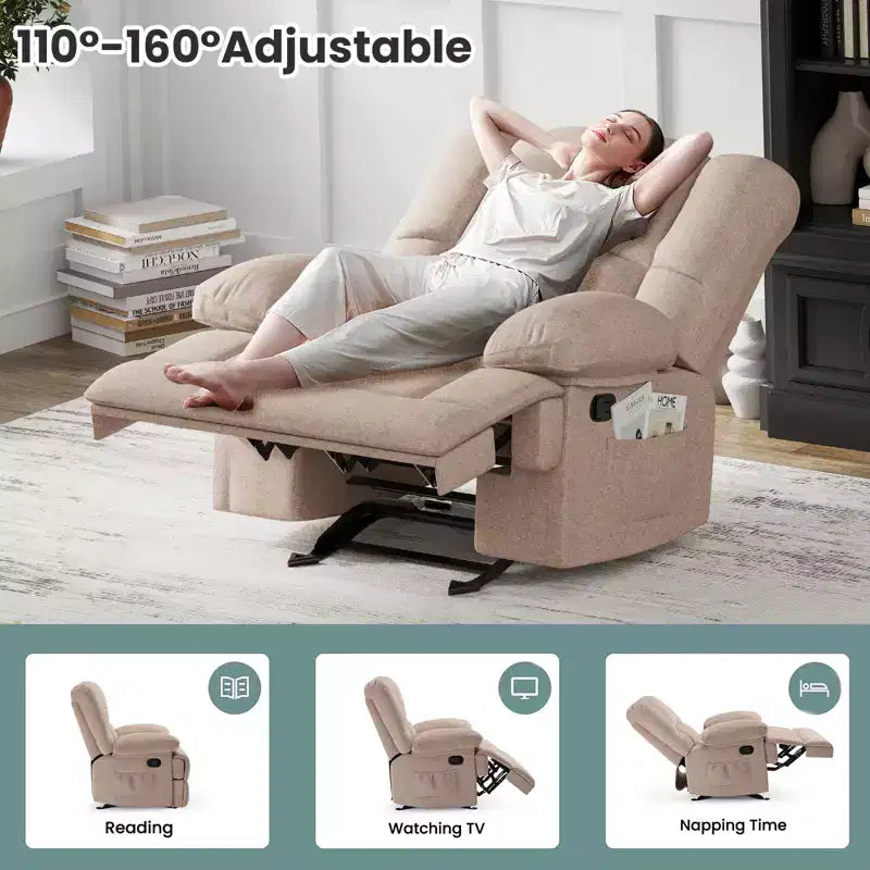 Oversized Rocking Recliner Sofa Chair, Chenille, Sand