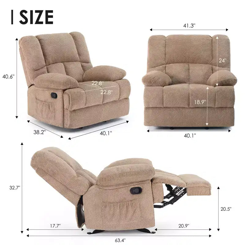 Oversized Rocking Recliner Sofa Chair, Chenille, Sand