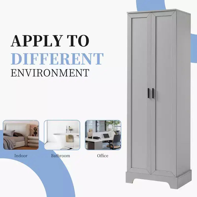 70" Freestanding Wood Storage Cabinet with Double Doors and Adjustable Shelves