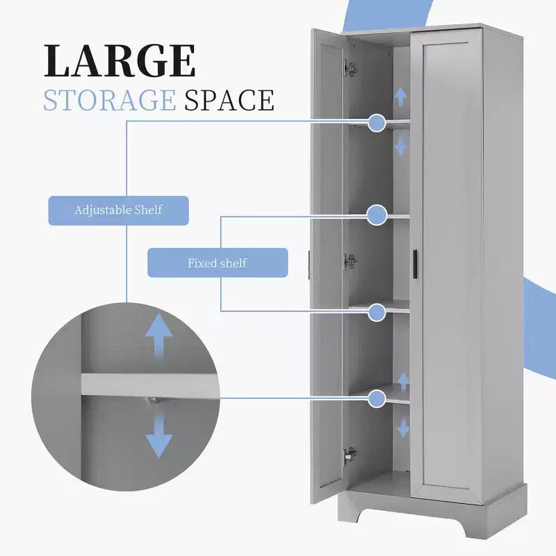 70" Freestanding Wood Storage Cabinet with Double Doors and Adjustable Shelves