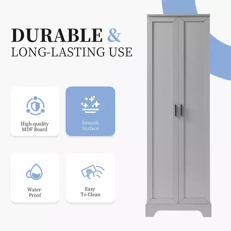 70" Freestanding Wood Storage Cabinet with Double Doors and Adjustable Shelves