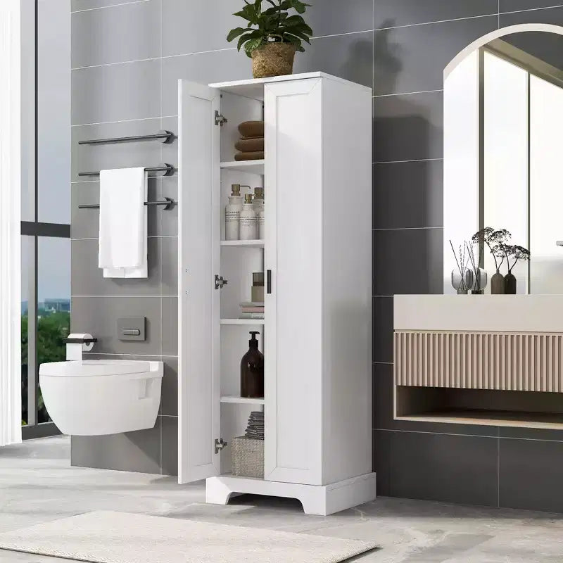 70" Freestanding Wood Storage Cabinet with Double Doors and Adjustable Shelves