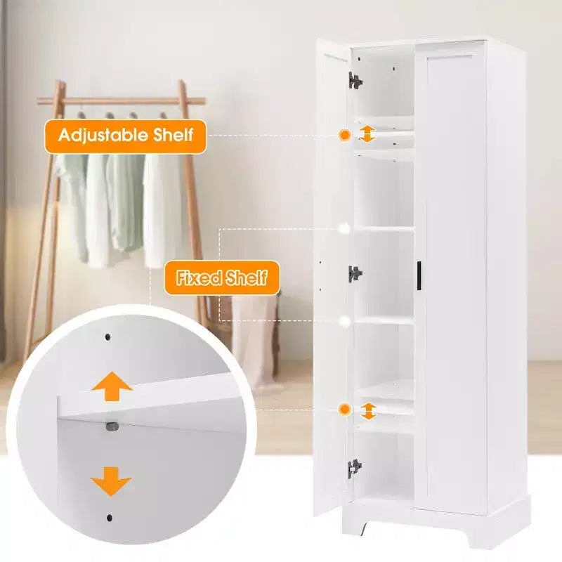 70" Freestanding Wood Storage Cabinet with Double Doors and Adjustable Shelves