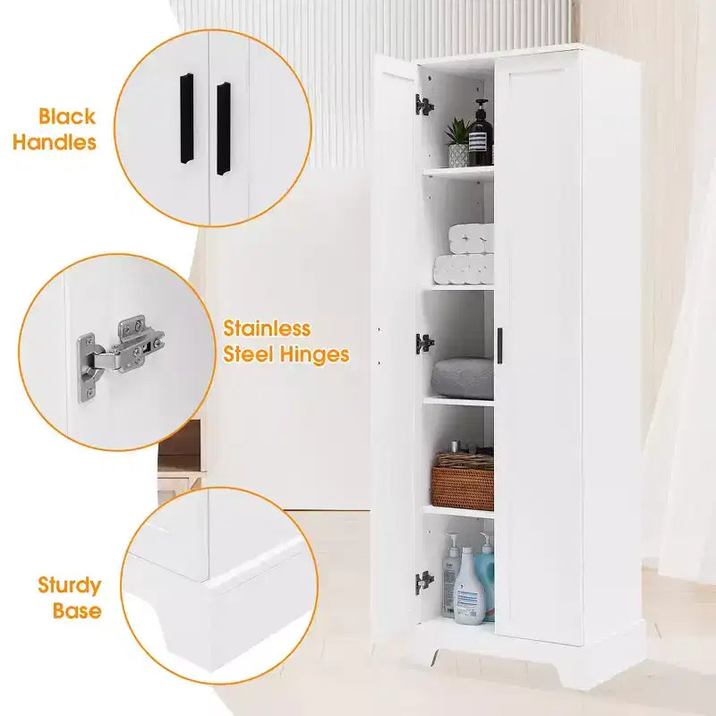 70" Freestanding Wood Storage Cabinet with Double Doors and Adjustable Shelves