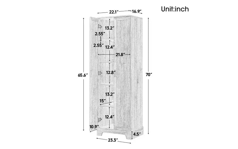 70" Freestanding Wood Storage Cabinet with Double Doors and Adjustable Shelves
