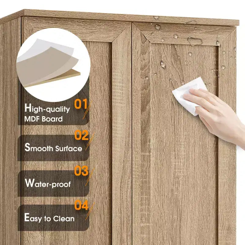 70" Freestanding Wood Storage Cabinet with Double Doors and Adjustable Shelves