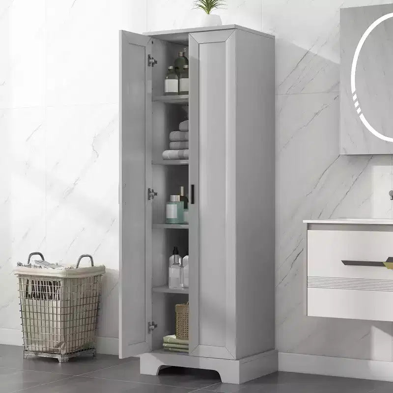 70" Freestanding Wood Storage Cabinet with Double Doors and Adjustable Shelves