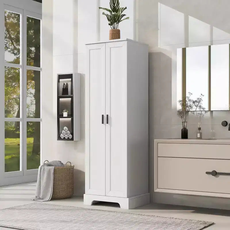 70" Freestanding Wood Storage Cabinet with Double Doors and Adjustable Shelves