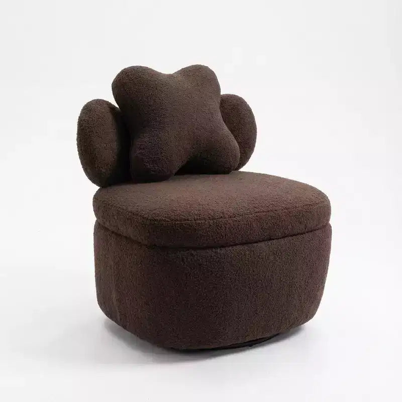 Heart Backrest 360° Swivel Lounge Chair with Storage, Teddy Velvet
