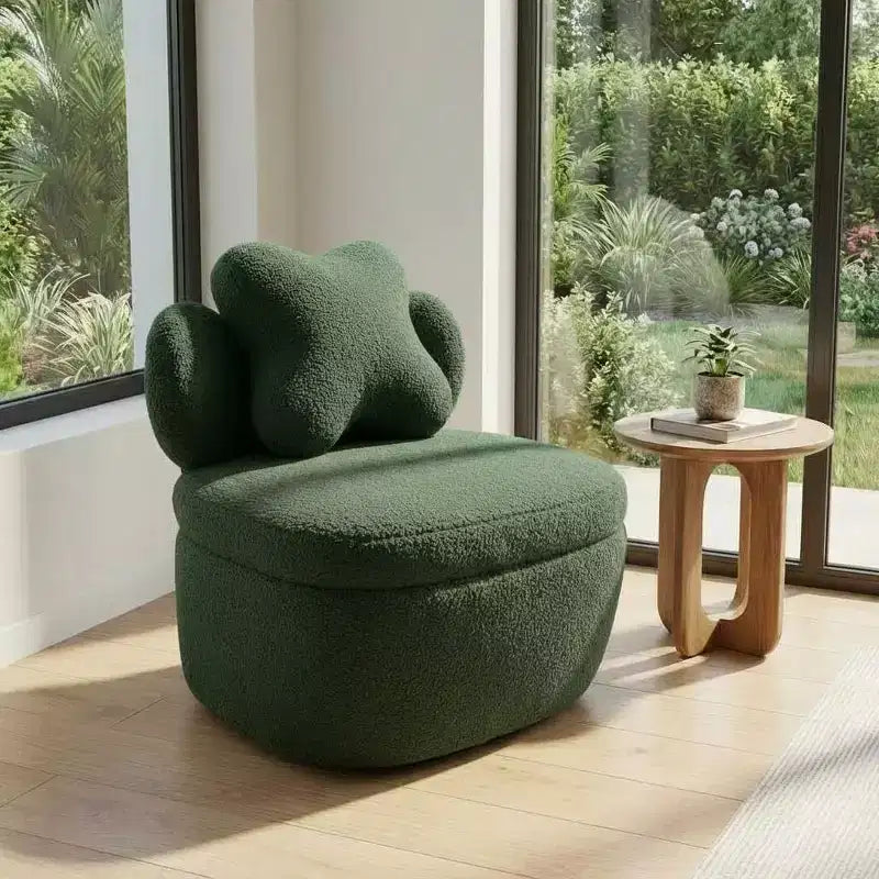 Heart Backrest 360° Swivel Lounge Chair with Storage, Teddy Velvet