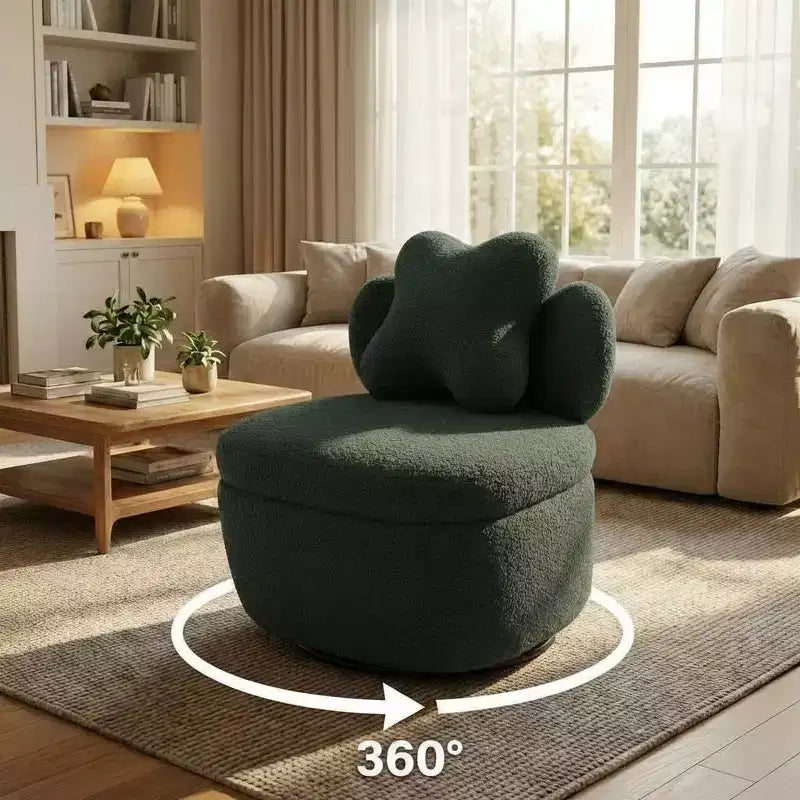 Heart Backrest 360° Swivel Lounge Chair with Storage, Teddy Velvet