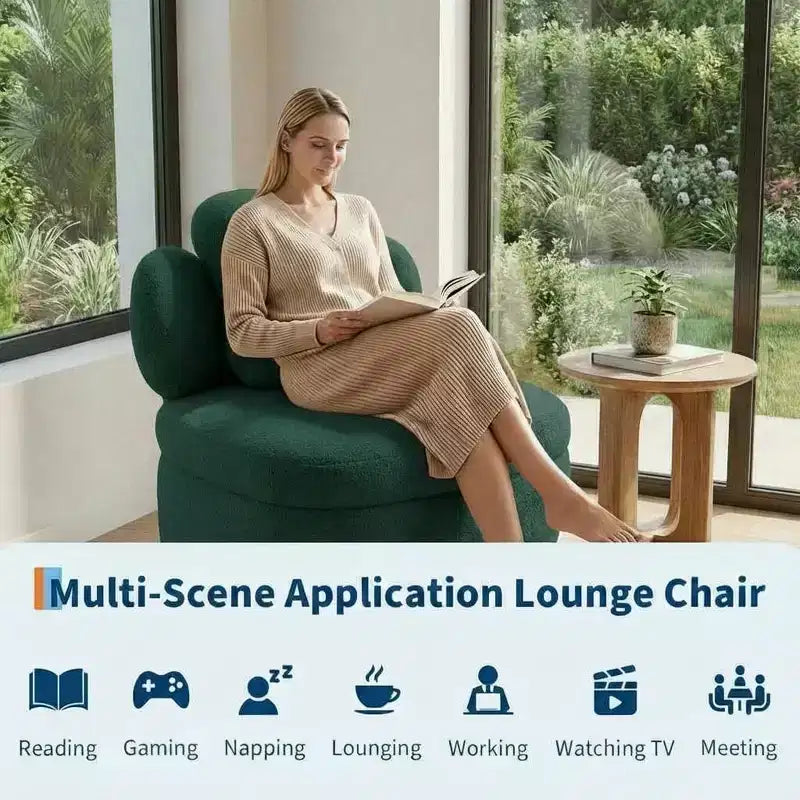 Heart Backrest 360° Swivel Lounge Chair with Storage, Teddy Velvet